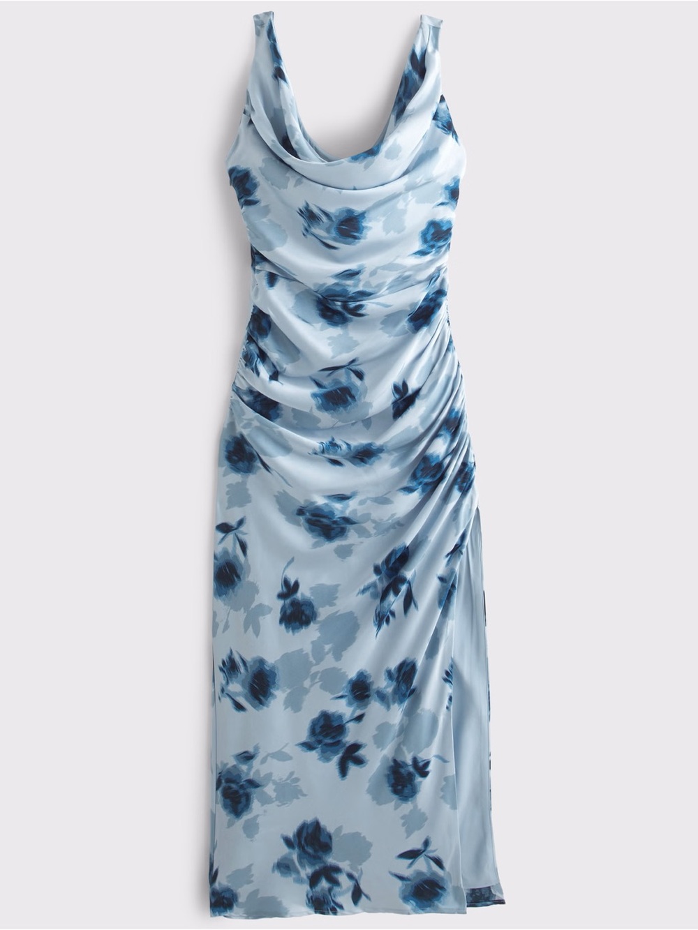 🆕 NWT Abercrombie & Fitch Cowl Draped Neck Light Blue Floral Maxi Dress